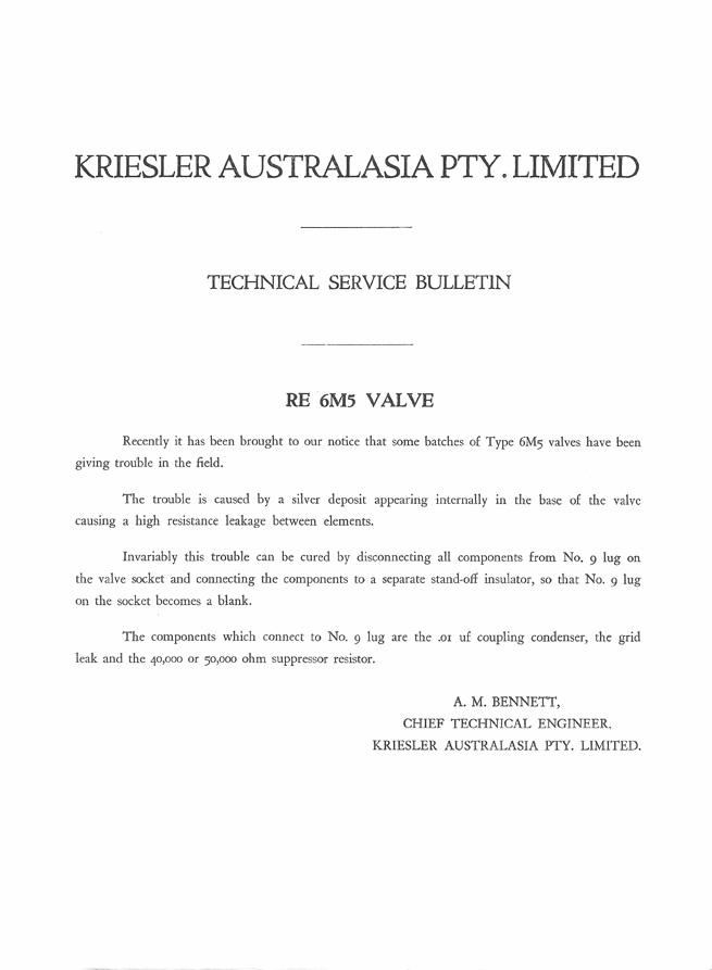 Kriesler 6M5 Notice